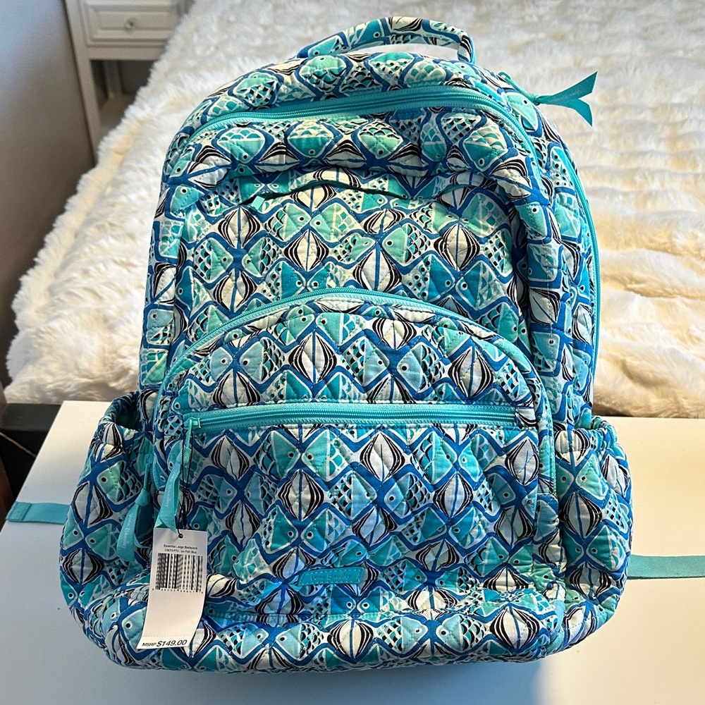 NWT Vera Bradley Essential Large Backpack Go Fish Blue